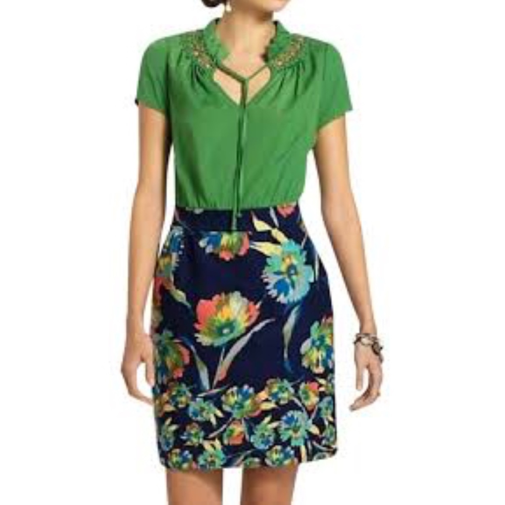 Anthropologie Green/floral Dress